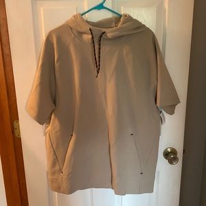Light Tan/Taupe colored short-sleeve hoodie. Old Navy